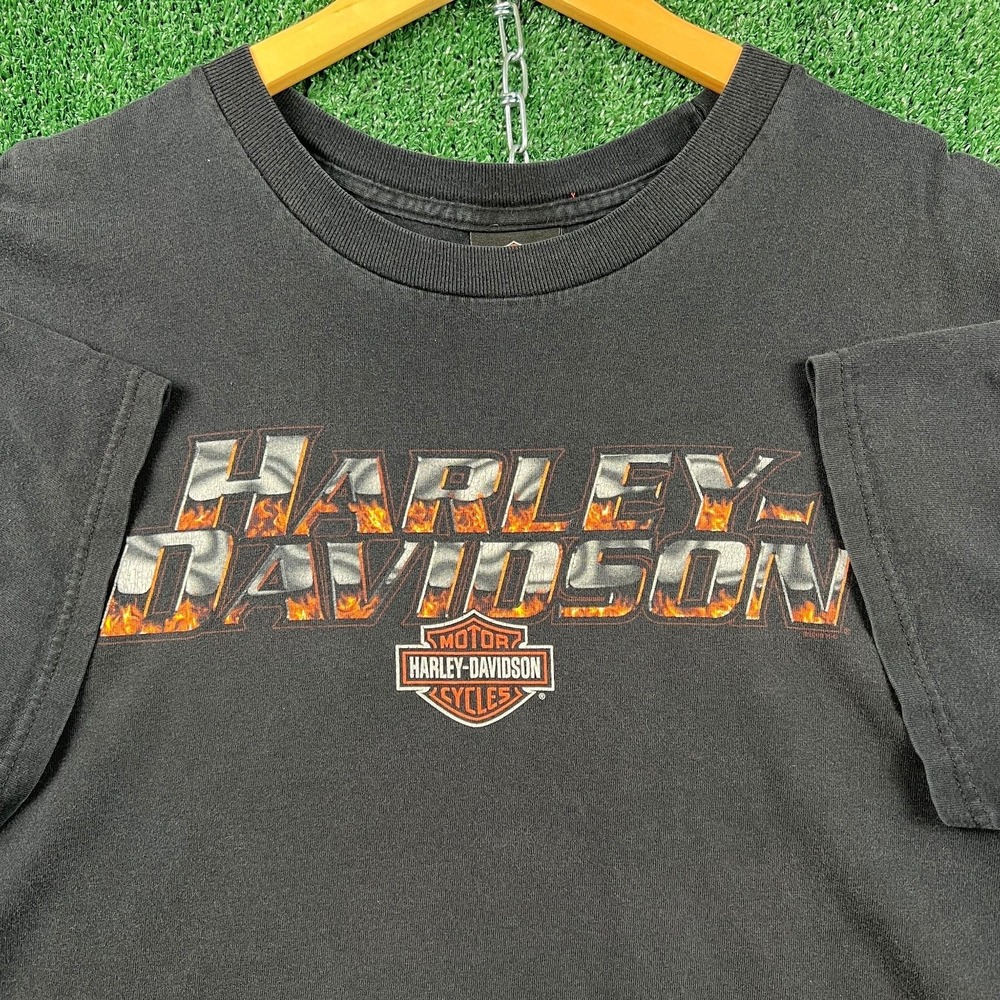VTG Harley-Davidson T-Shirt Mens 2XL Black Lake Wales Florida Flame Ridge Y2K